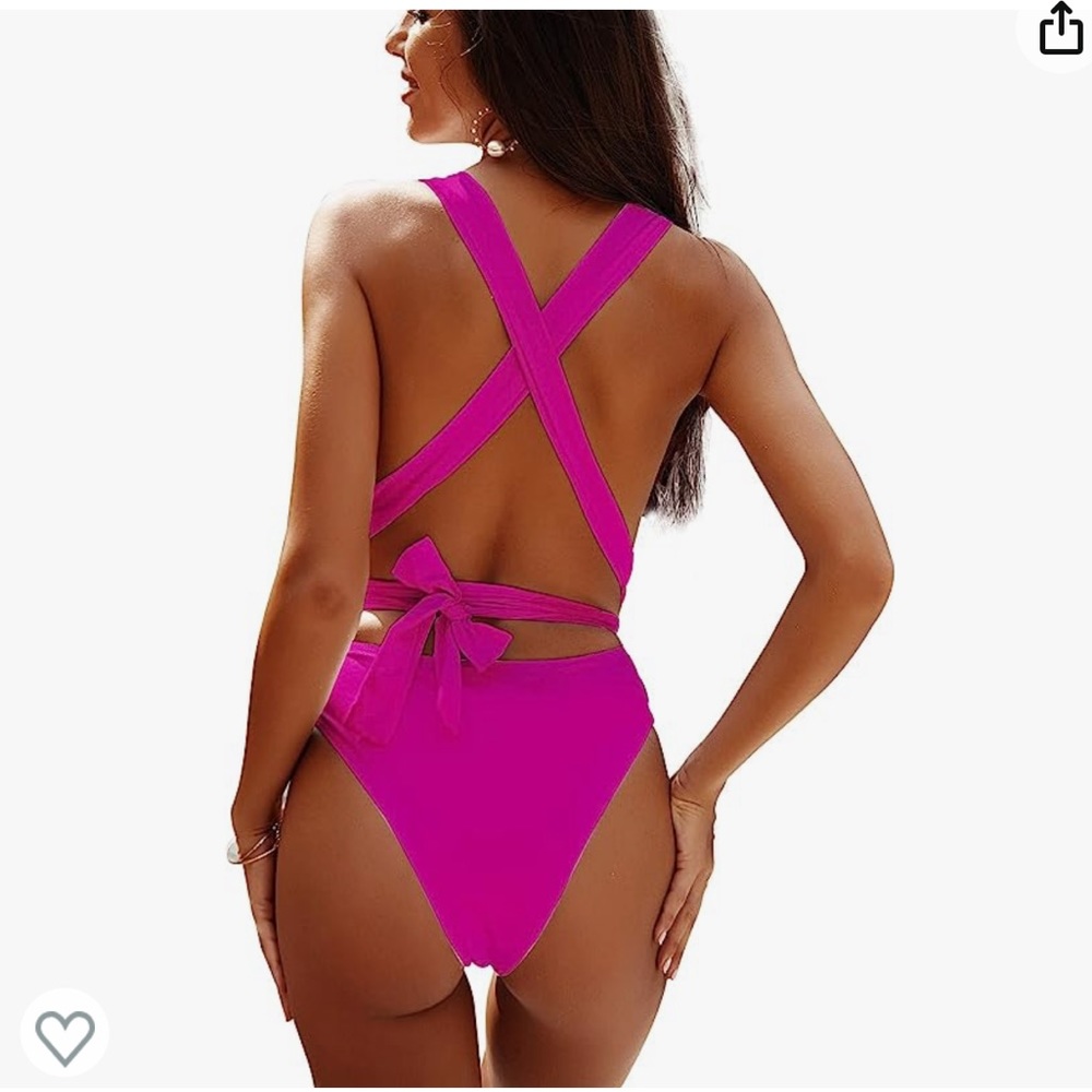 Lilosy Sexy Tie Criss Cross Plunge One Piece - Picture 3 of 8